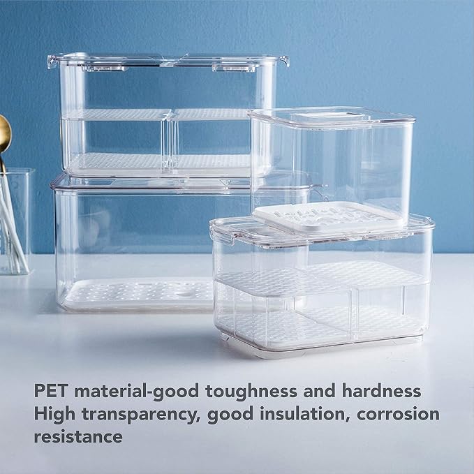 elabo Food Storage Containers Fridge Produce Saver- Stackable Refrigerator Organizer Keeper Drawers Bins Baskets with Lids and Removable Drain Tray for Veggie, Berry and Fruits - Image 6