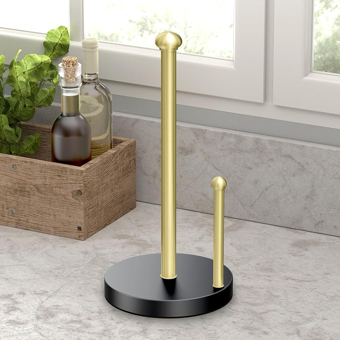 Gatco 1447MXB Kitchen Paper Towel Stand, Matte Black Brushed Brass | Countertop Solid Brass Weighted Base Paper Towel Holder Stand - Image 2