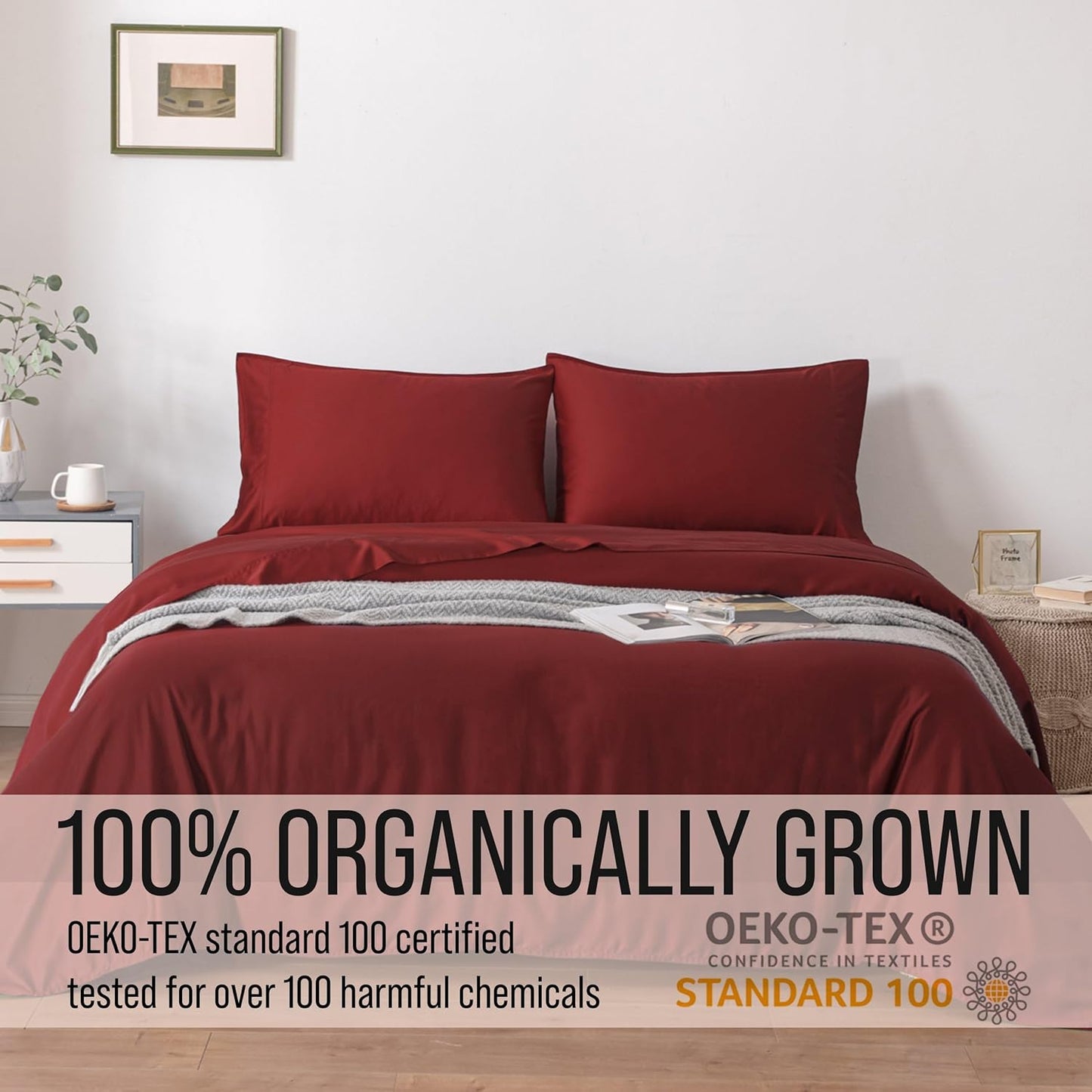 Bella Coterie Luxury Bamboo Viscose Split King Size Sheet Set | 100% Organically Grown | Ultra Soft | Cooling for Hot Sleepers | 18" Deep Pocket [Merlot]