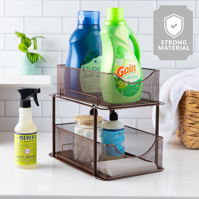 Sorbus Pull-Out Under Sink Organizer, Mesh Construction (Bronze, 2 Pack) - Image 5