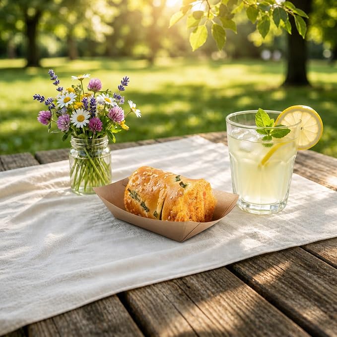 Restaurantware-Bio Tek 4 Ounce Paper Boats, 50 Disposable #25 Food Trays - PE Lining, Durable, Kraft Paper Food Baskets, For Concession Stands, Picnics, or Fairs, Stackable - Image 4