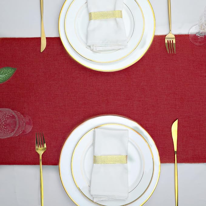 Burlap Table Runner Burgundy Jute Table Linens 2 Pack 13 x 84 Inch - Image 3