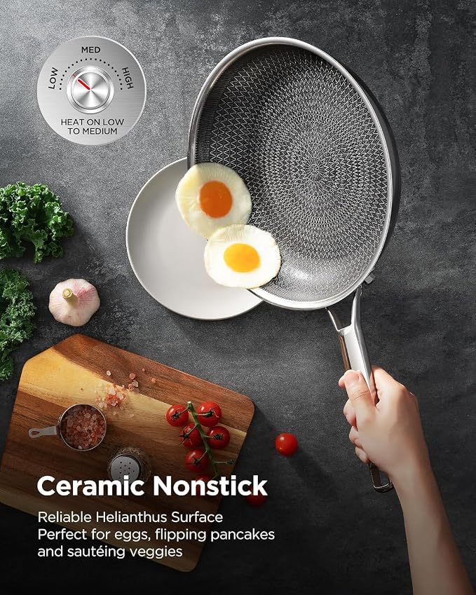 Wok pan with Lid, Hybrid Ceramic 13 Inch Tri-Ply Stainless Steel Woks & Stir-fry Pans Nonstick, Non-Toxic, PFAS/PFOA/PTFE Free, Metal Utensil Safe, Dishwasher & Oven Safe, Induction Compatible - Image 4