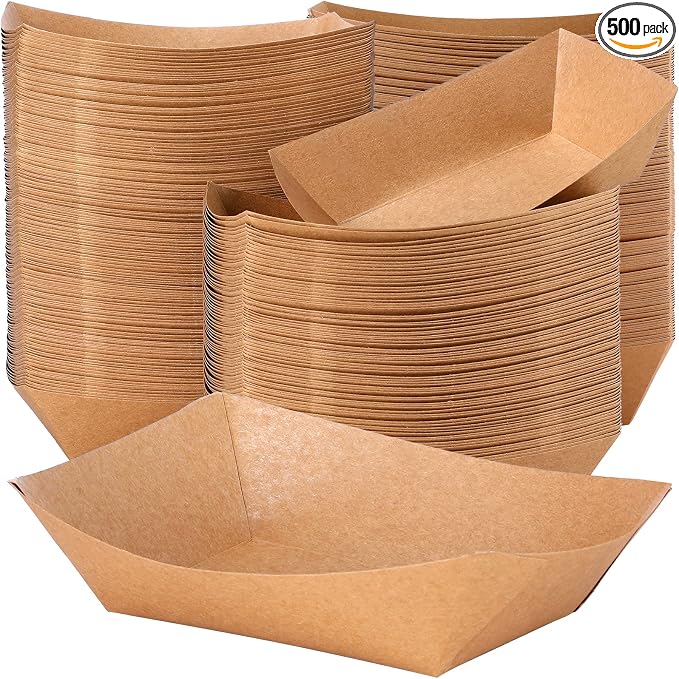 Sherr 500 Pcs 5 lb Kraft Paper Food Trays Boats Bulk, Disposable Nacho Kraft Paper Food Serving Trays Brown for Nachos, Tacos, Fries, Hot Dog, Corn, Bbq, Festivals, Party (Natural) by Sherr