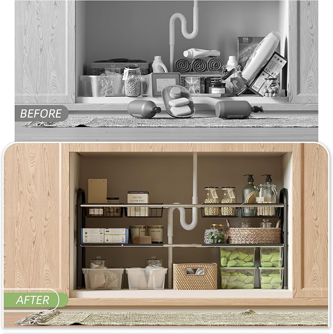 Under Sink Organizers and Storage,Expandable under cabinet organizer Shelf - Image 5