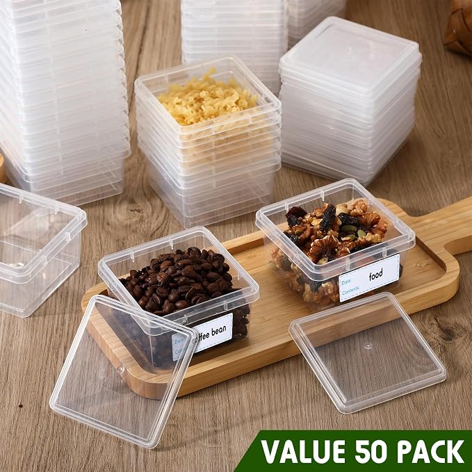 Blushtier 12 oz 50 Pack Small Square Deli Containers with Lids Plastic Freezer Food Reusable Meal Dessert Ice Cream Containers with Labels for Takeout Meal Storage Microwave Freezer Safe(Clear,) - Image 4