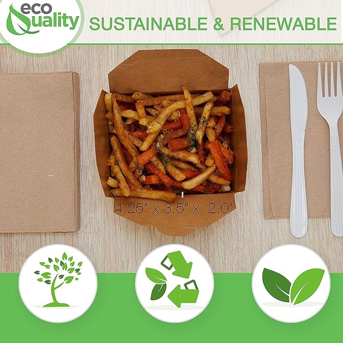 Take Out Food Containers 45 oz Kraft Brown Paper Take Out Boxes Microwaveable Leak Grease Resistant Containers - To Go Containers Restaurant, Catering, Food Truck - Recyclable Lunch Box #8 (50) - Image 6
