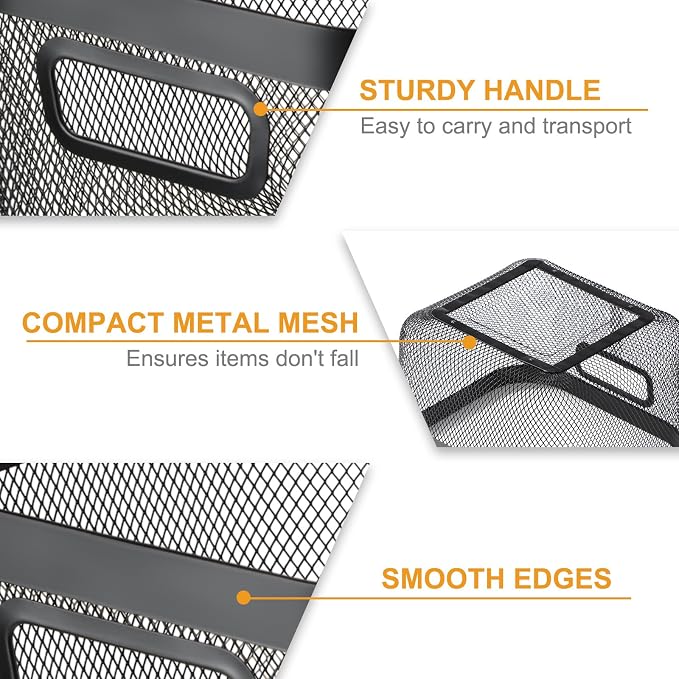 MorningRo 6 Pack Metal Mesh Basket with Hollow Handles Black Wire Storage Bin for Organizing Stackable Metal Fine Mesh Basket for Pantry Bathroom Kitchen Cabinets Shelves (Medium) - Image 3