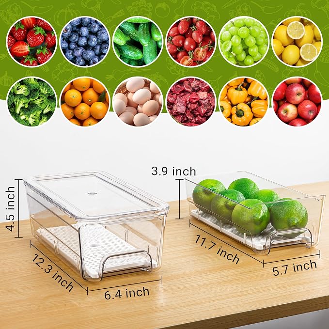 Imncya Fridge Organizer Bins, Clear Stackable Pull Out Fridge Drawer Organizer, Refrigerator Organizers and Storage Container for Fruits, Vegetables, Drinks, Food ( 2 Pack Clear) - Image 2