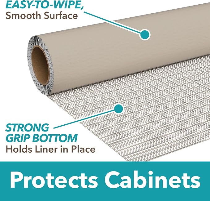 Smooth Top EasyLiner for Cabinets & Drawers, Easy to Install, Shelf Paper & Drawer Liner Non Adhesive, Non Slip Shelf Liner for Pantry, Kitchen Essentials, 12in x 10ft (6 Pack) 60 ft, Taupe Quatrefoil - Image 2