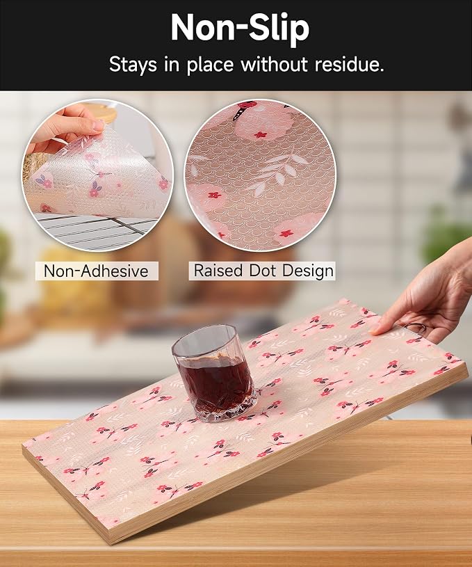 Butterfly Shelf Liner for Kitchen Cabinets, Waterproof Non Adhesive EVA Drawer Liner, Non Slip Transparent Cabinet Mat, Easy to Cut Shelf Paper for Cupboards, Table & Desk (Pink, 11.8" W x 118" L) - Image 7