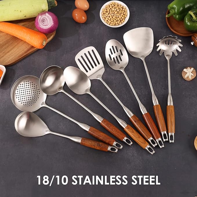 18/10 Stainless Steel Kitchen Utensils Set with RooseWood Handle - Image 4