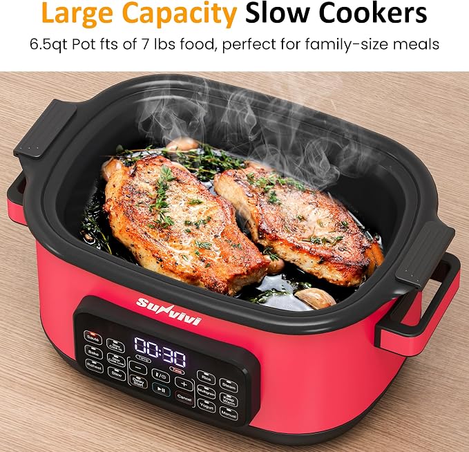Sunvivi 12-in-1 Programmable Slow Cooker 6.5QT with Timer & Keep Warm - Image 2