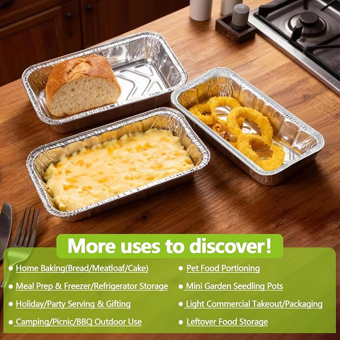 UBeesize 2Lb Thicker & Heavy Duty Disposable Aluminum Loaf Pans, 50 Pack Ultra Sturdy 8.5 x 4.5 Foil Bread Pans for Baking Banana Bread, Cakes, Meatloaf & Food Storage - Image 5