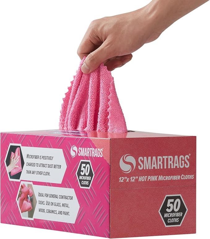 Arkwright Smart Rags Microfiber Cleaning Cloths, Pack of 50 in a Box, Lint Free 180 GSM Reusable Towels for Auto, Office and Household Cleaning, 12 x 12 in, Pink - Image 3