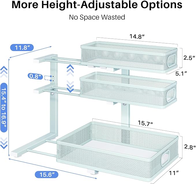 Under Sink Organizer, 3-Tier Thickened Metal Pull out Cabinet Organizer Shelf, Height Adjustable Slide out Storage Drawer Rack for Kitchen Bathroom Pantry Laundry Home, 1-Pack, LightBlue - Image 9