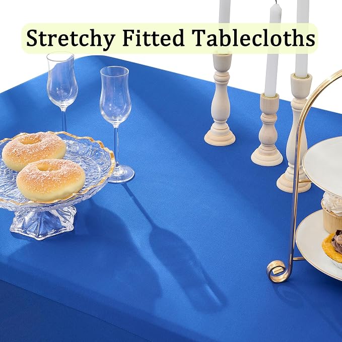 2 Pack Royal Blue Spandex Table Clothes for 6 Foot Rectangle Tables, Wrinkle Free Fitted Table Cover 6ft Stretchy Tablecloths with Skirt for Parties Weddings Birthday Banquet Baby Shower - Image 2