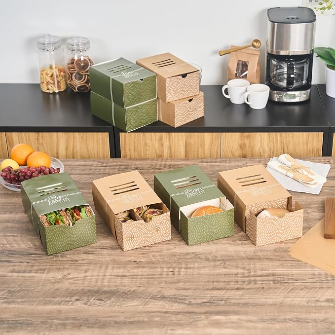 Restaurantware Take Out Food Containers 100 Count 8.3 x 5.7 x 3.7 Inches Paper Sandwich Boxes Disposable Food Packaging Box Design - Image 7
