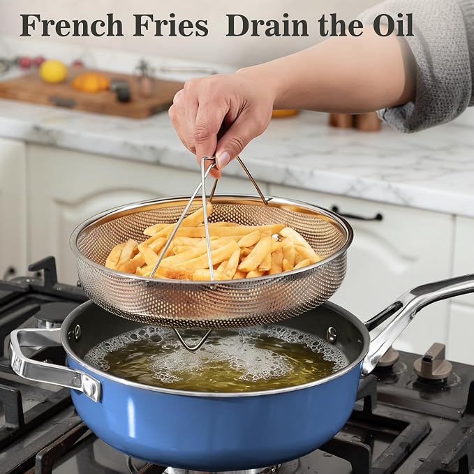 10-in-1 Blue Ceramic Nonstick Deep Saute Pan Set With Steamer & Lid, 4QT - Image 3
