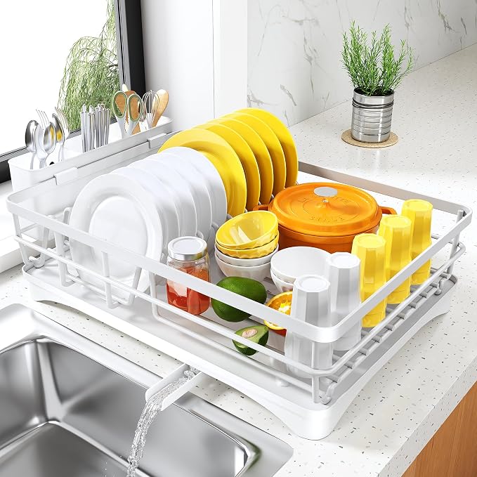 SNTD Dish Drying Rack for Kitchen Counter, 11.8" W x 16.7" L, White by SNTD
