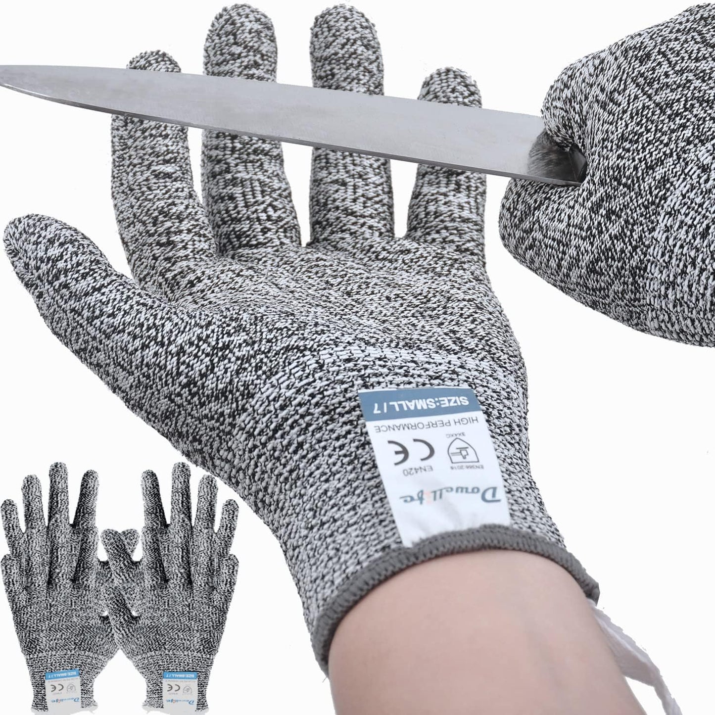 Dowellife 3 Pairs Cut Resistant Gloves Food Grade Level 5 Protection, Safety Kitchen Cuts Gloves for Mandolin Slicing, Fish Fillet, Oyster Shucking, Meat Cutting and Wood Carving (Black Gray, Medium)
