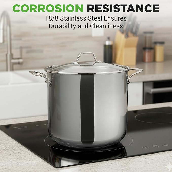 NutriChef 15-Quart Stainless Steel Stock Pot with Tempered Glass Lid - Induction Compatible Large Stockpot, Ideal for Stews & Soups, Dishwasher Safe - NCSP16 - Image 6