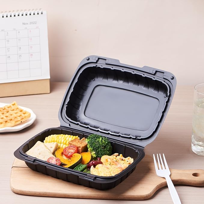 Jaluxing 9X6 1-Compartment 50-Pack Plastic Clamshell Containers Food To Go Box Heavy Duty Disposable Hinged With Secure Snap Lid (Formerly FULING) - Image 4