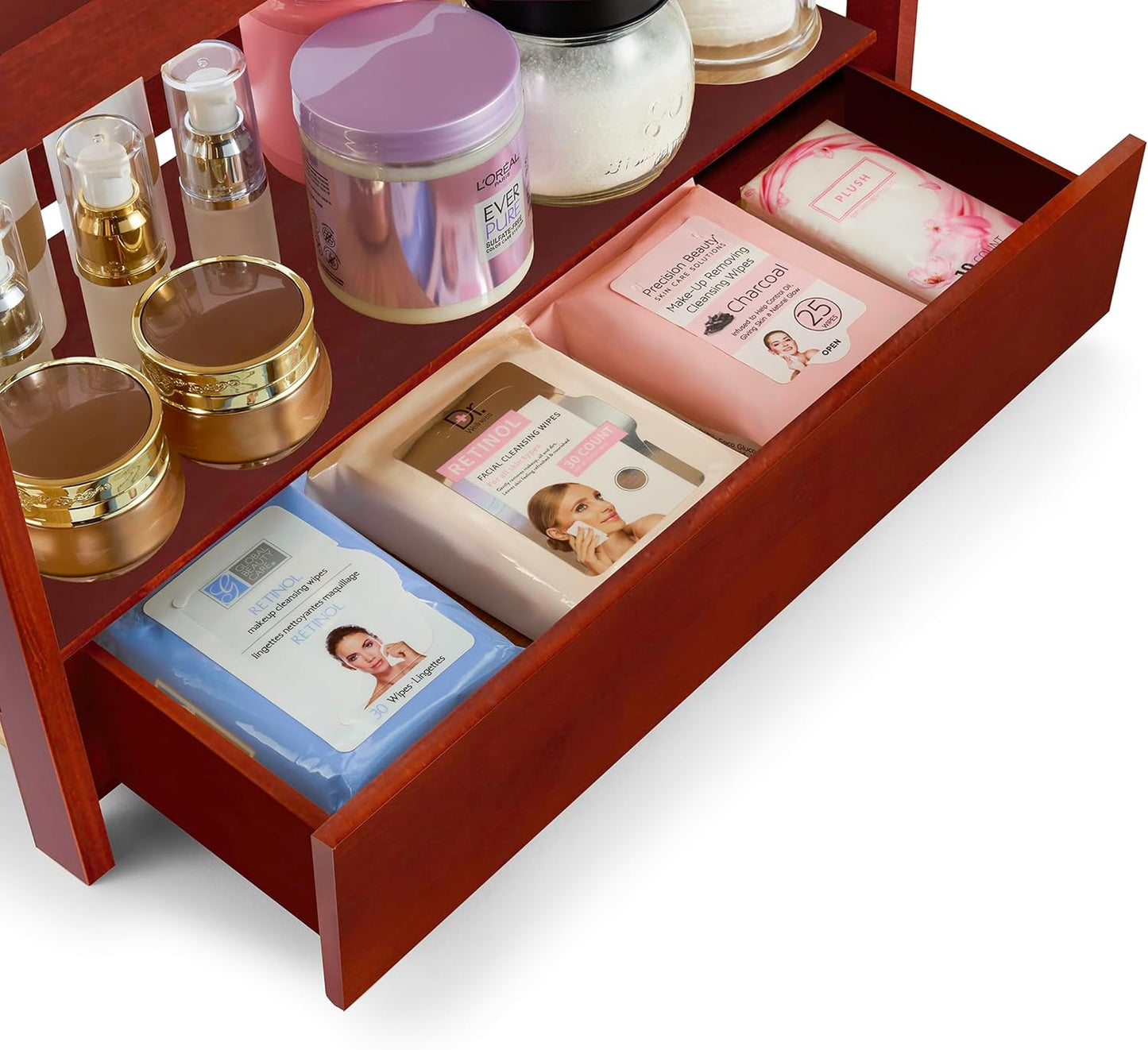 Sorbus Bamboo Bathroom Counter Organizer – 2-Tier Shelf with Hidden Drawer for Vanity, Matcha Station, Bathroom Sink Organizer Countertop, Kitchen & Office Storage (17″ L x 6.5″ W x 12.6″ H) (Brown)