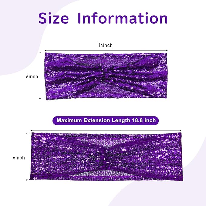 SquarePie Sequin Chair Sashes Bows 10 Pack Purple Shiny Chair Cover Bands for Wedding Banquet Party Decor - Image 3