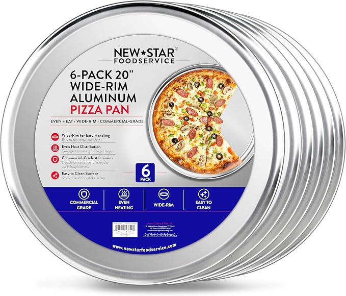 New Star Foodservice Restaurant-Grade Aluminum Pizza Pan/Tray with Wide Rim, 20 Inch, Pack of 6 by NewStarFoodservice