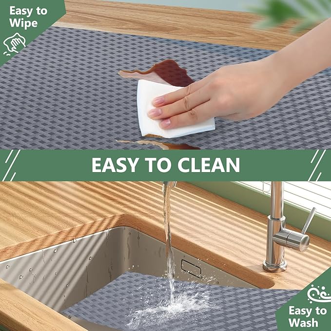 Shelf Liners, Non-Adhesive Drawer Liner, Waterproof & Oil-Proof Kitchen Cabinet Cupboard Liner Plastic EVA Material BPA Free Fridge Liner Mats Paper Protector for Shelves (Grey/16in x 240in) - Image 5