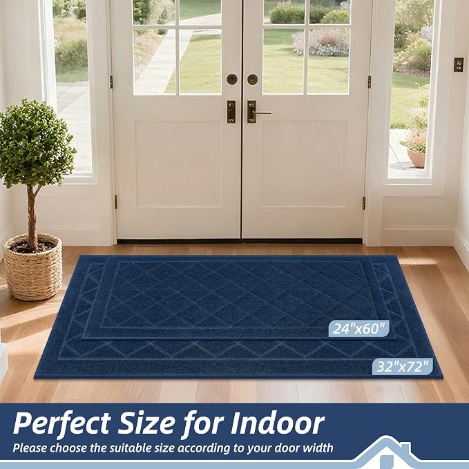 BEQHAUSE Dirt Trapper Door Mat 32" x 72", Doormat Non-Slip, Navy Blue - Image 2