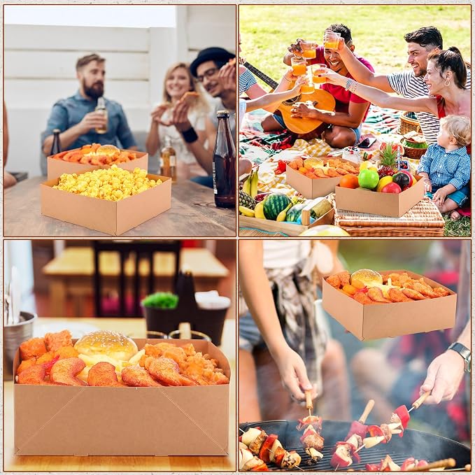 Teling 150 Pcs Kraft Paper Cardboard Food Trays Disposable Container, Brown - Image 7