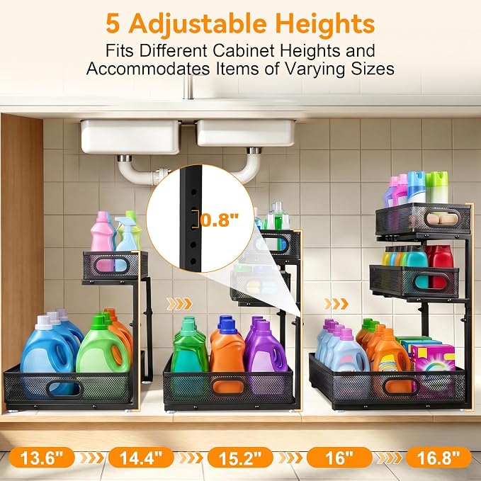 3 Tier Adjustable Under Sink Organizer for Bathroom & Kitchen(1Pack, Black) - Image 4