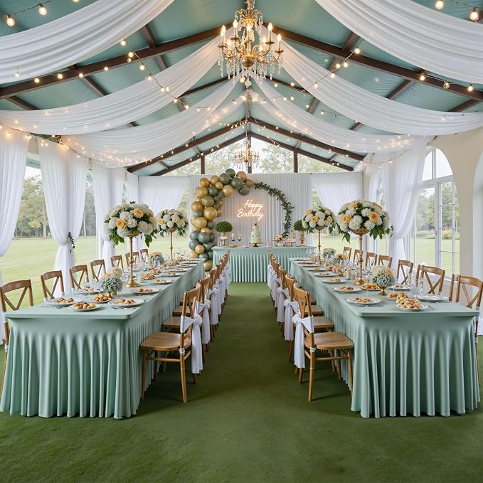 4 Pack Sage Green Spandex Tablecloths for 6 Foot Rectangle Tables, Wrinkle Free Stretchy Table Cloths 6ft Fitted Table Cover DeskSkirt for Weddings Birthday Party Banquet Baby Shower - Image 4