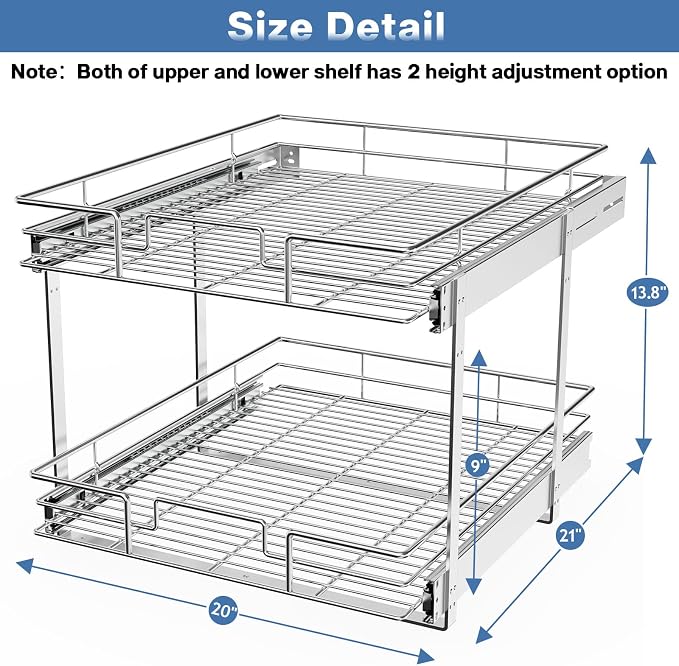 LOVMOR 2 Tier Individual Pull Out Cabinet Organizer 20" W x 21" D, Slide Out Kitchen Cabinet Storage Sliding Shelves - Image 3