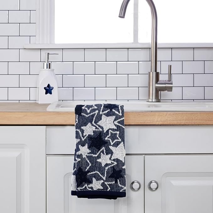 SKL Home Seasonal Stars Hand Towel Set-2pc, 100% Cotton Jacquard, Navy - Image 3