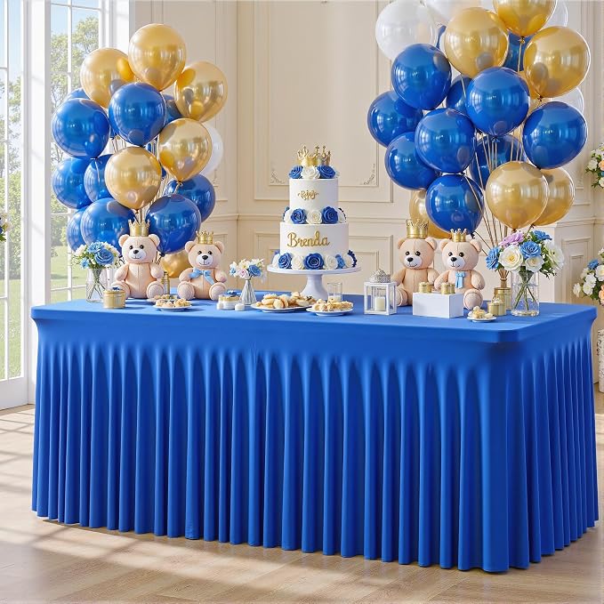 gogoparti 2 Pack Spandex Royal Blue Fitted Table Cloth for 6ft Rectangle Tables Blue Tablecloth Stretch Table Covers Skirt Wrinkle Free Banquet Tablecloths for Parties Wedding - Image 4