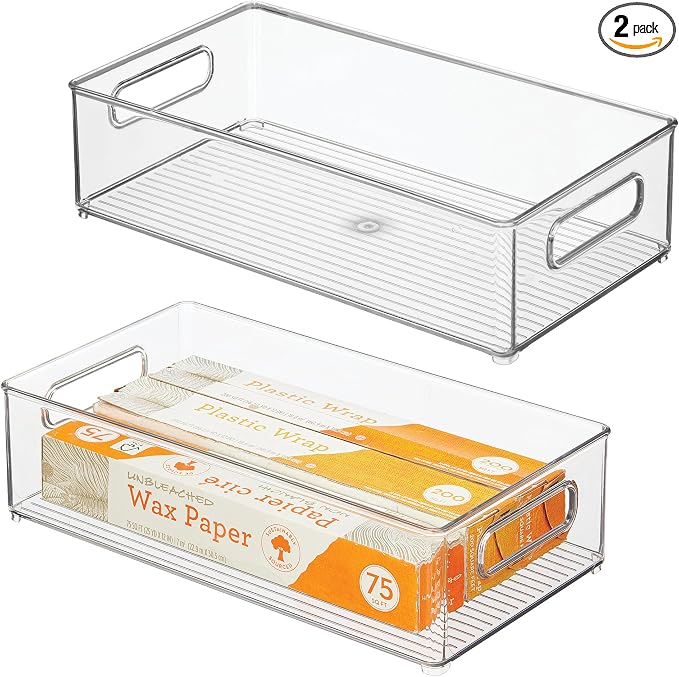 iDesign Stackable Fridge Bin, Clear, Set of 2 | Storage Bin for Freezer or Pantry, Made in USA by iDesign