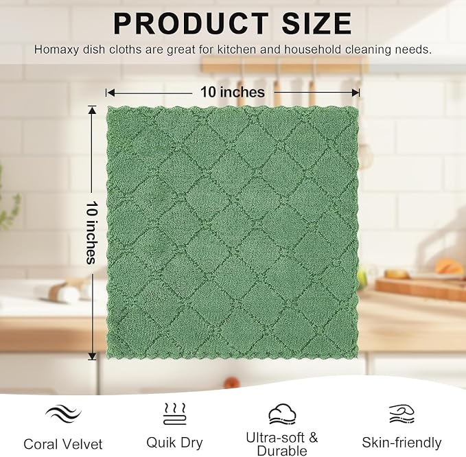 Homaxy 18 Pack Super Soft Absorbent Dish Cloths, 10" x 10", Grass Green - Image 3