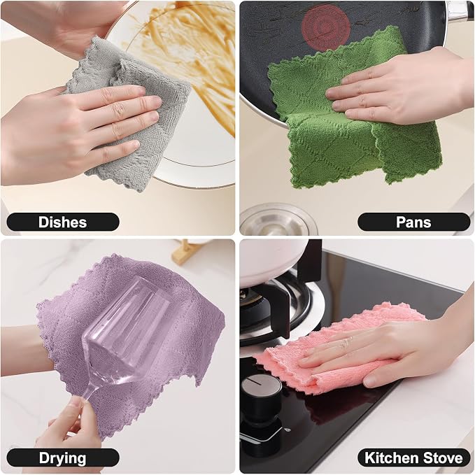 Homaxy Super Soft 12 Pack Coral Velvet Microfiber Dish Cloths, 7" x 9" - Image 5