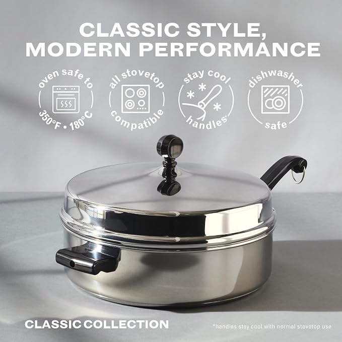 Farberware Classic Series Anniversary Edition Stainless Steel Sauté Pan and Lid with Helper Handle, Induction Suitable, 6 Quart Jumbo Cooker, Metal Utensil Safe - Stainless Steel - Image 7