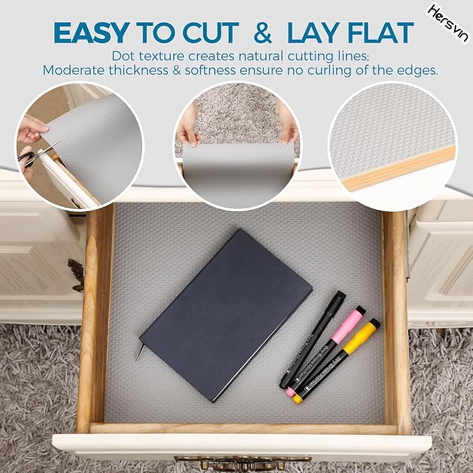 Hersvin Shelf Liners, 12in x 20ft Kitchen Drawer Mats, Non-Adhesive EVA Cupboard Protector, Cabinet Lining (Light Gray/Dot) - Image 5