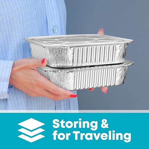 Diplastible Aluminum Pans with Lids - Pack of 50 - Disposable 8x8 Foil Pans, Cake Pan, Lasagna, Chafing Dish - Heavy Duty, Oven Safe Meal Prep Containers for Cooking, Serving Food, Catering - Image 8