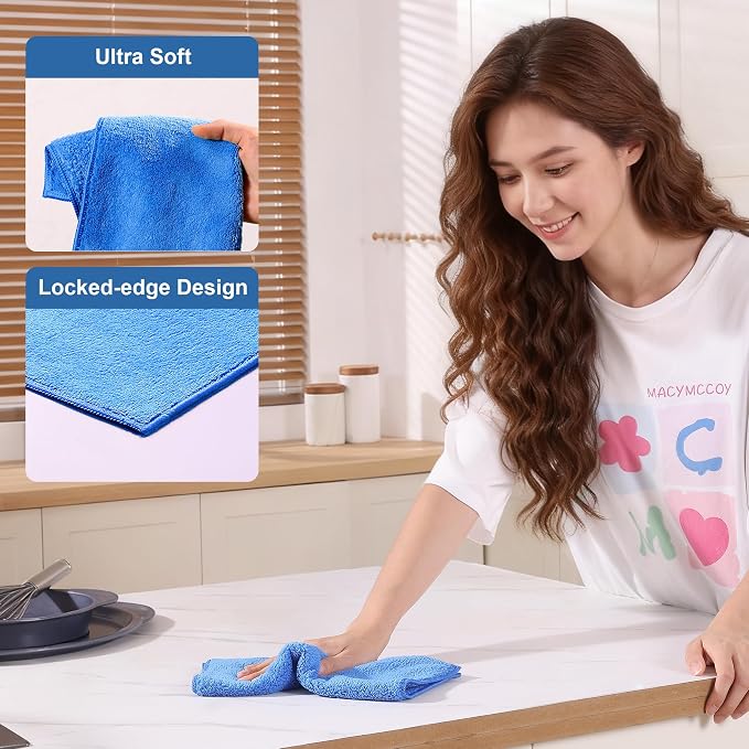 JOYMOOP Microfiber Cleaning Cloths 18 Packs, 11.8" x 11.8" Blue Reusable Kitchen Towels, Lint-Free Cleaning Rags, Super Absorbent Cleaning Cloths for Kitchen, Car, and Household Cleaning - Image 2