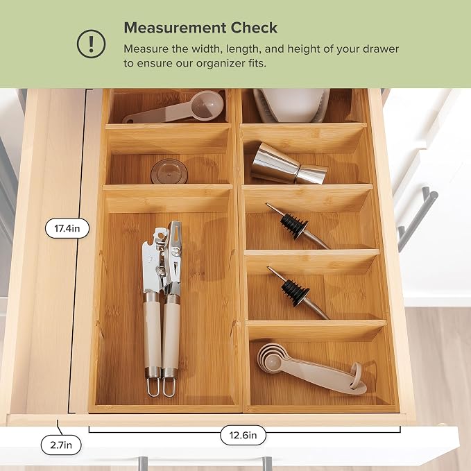 KitchenEdge Utensil & Junk Drawer Organizer, Small, 2 Pack, Bamboo - Image 4