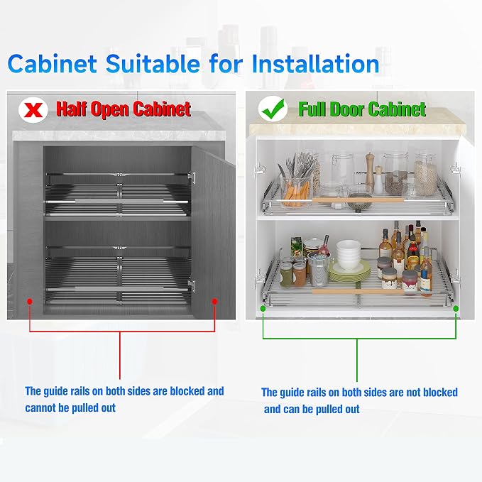 2Pack Expandable Pull Out Cabinet Organizer, 23~39.8"W x 22.5"D Heavy Duty Slide Out Shelves Adjustable Height Cabinet Pull Out Shelves,Expandable Width Spice Rack Organizer for Kitchen Cabinet - Image 4