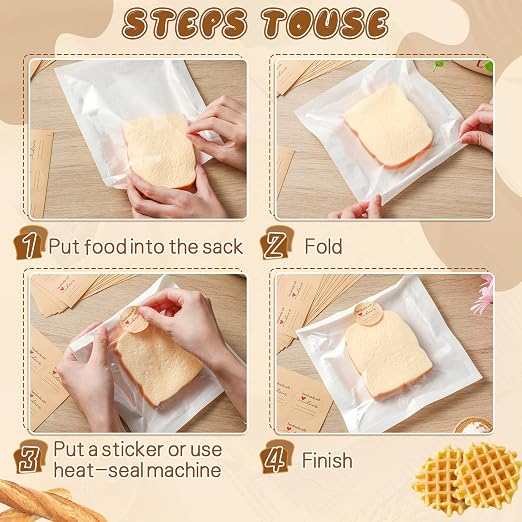 Outus 100 Pcs Cookie Packaging Bags with Seal, 7.1 x 7.5 Inch, White | Bakery Pastry Bags with Window, Heat Sealable Grease Resistant Paper to Go Bake Sleeves for Gift Giving Donut Bread Sandwich - Image 4