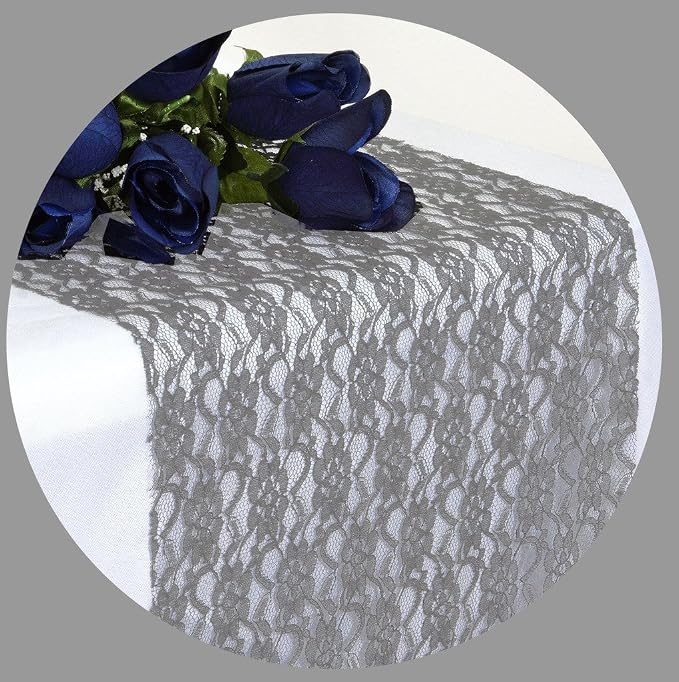 VDS Pack of 12 Floral Lace Table Runners Centerpiece Cloth Linen for Wedding Bithday Graduation Engagement Ceremony Events Party Banquets Table Decoration (12x108 inch) (Silver Grey) - Image 2