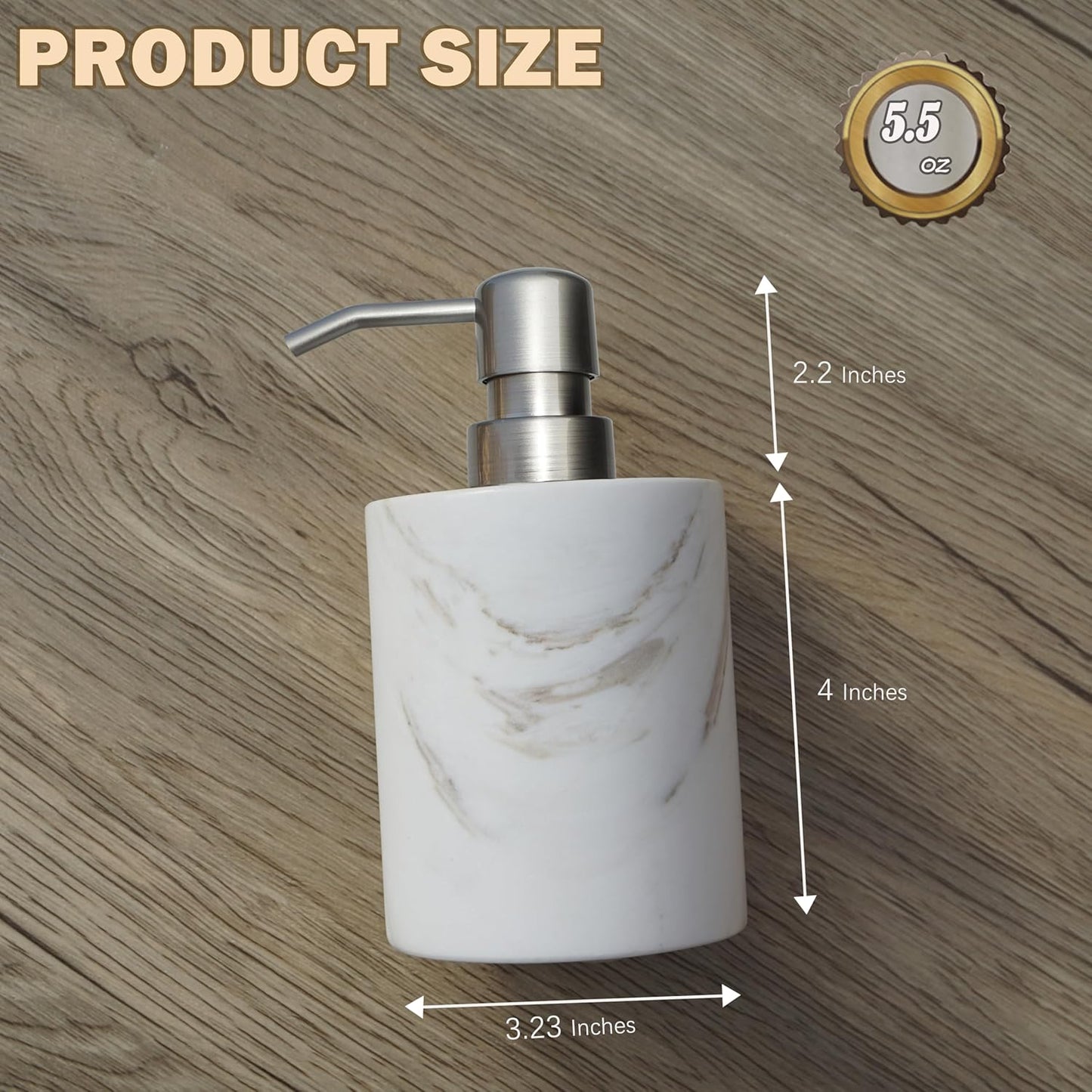 Marble Soap Dispenser, soap and Lotion Dispenser Bathroom, with Rust Proof Stainless Steel Pump Refillable for Kitchen Bathroom Countertop-Hand Lotion and Liquid Soap Dispenser-White